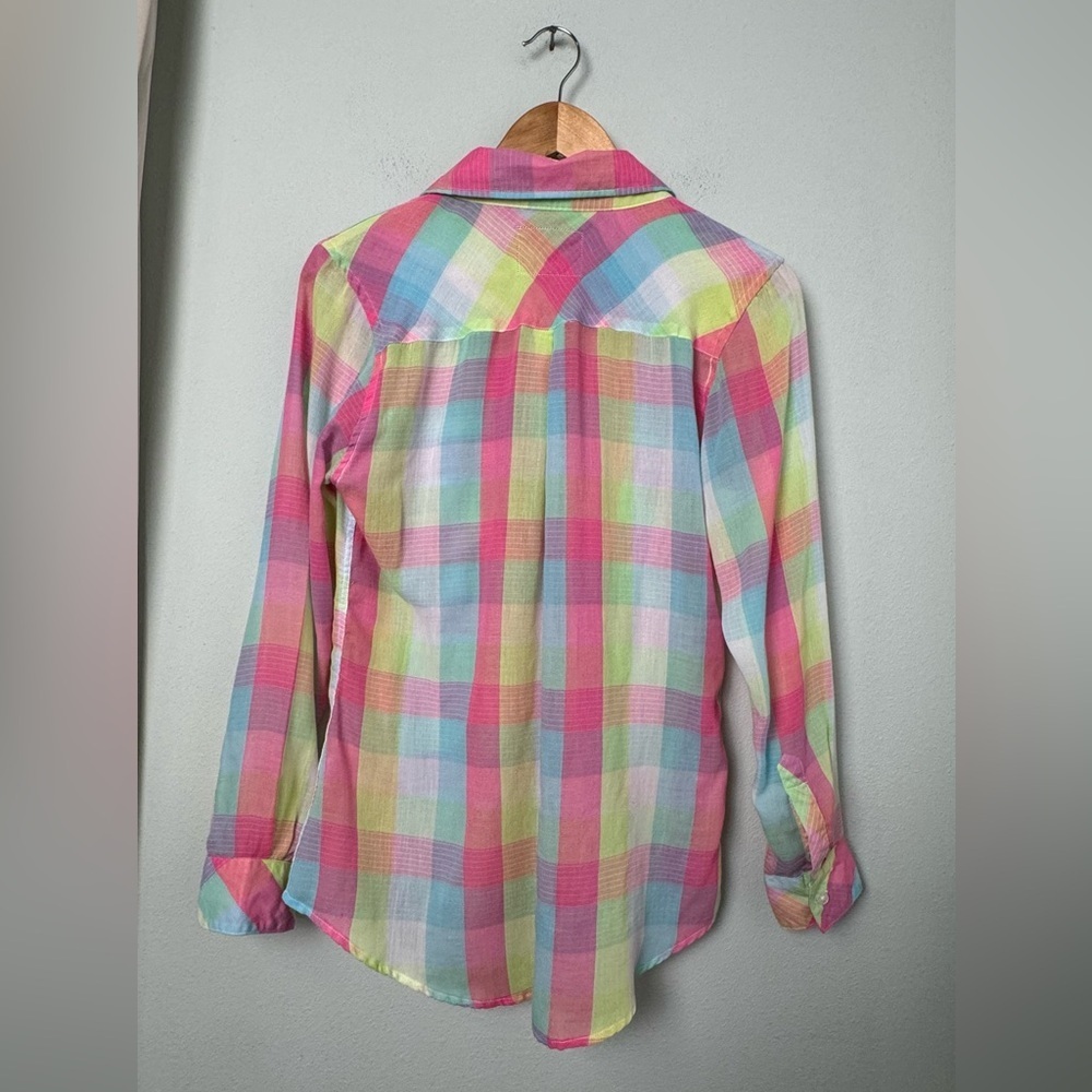 Rails Taylor Gauze‎ Button-Down Shirt in Rainbow Bright Plaid Size Small - Picture 7 of 14